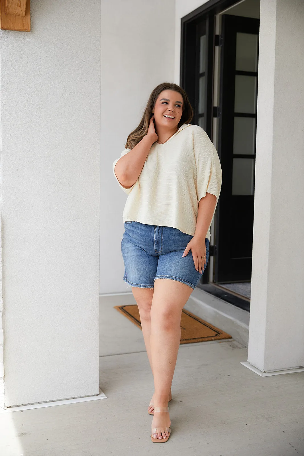 Brianna Boxy Crop Top in Cream