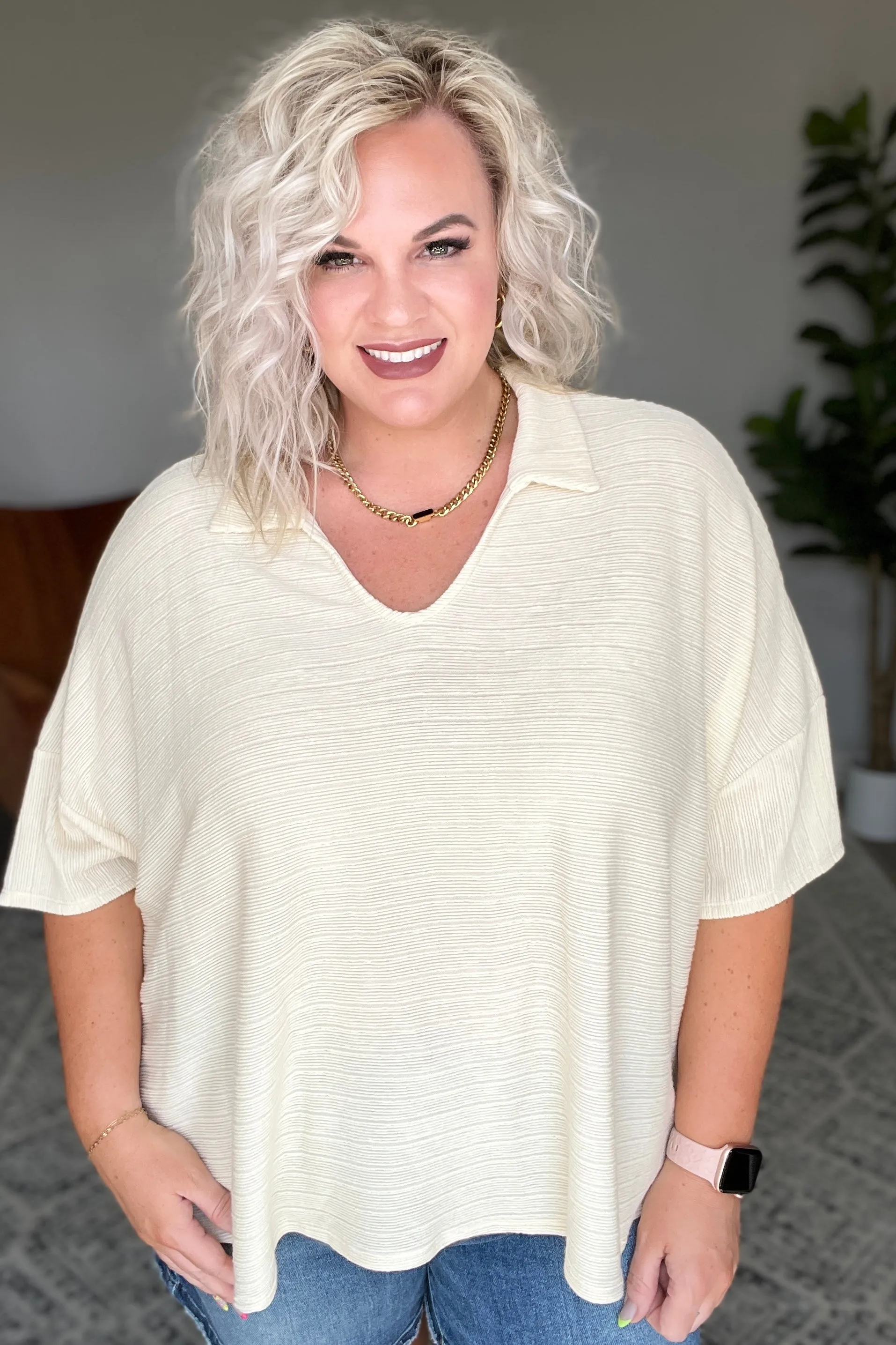 Brianna Boxy Crop Top in Cream