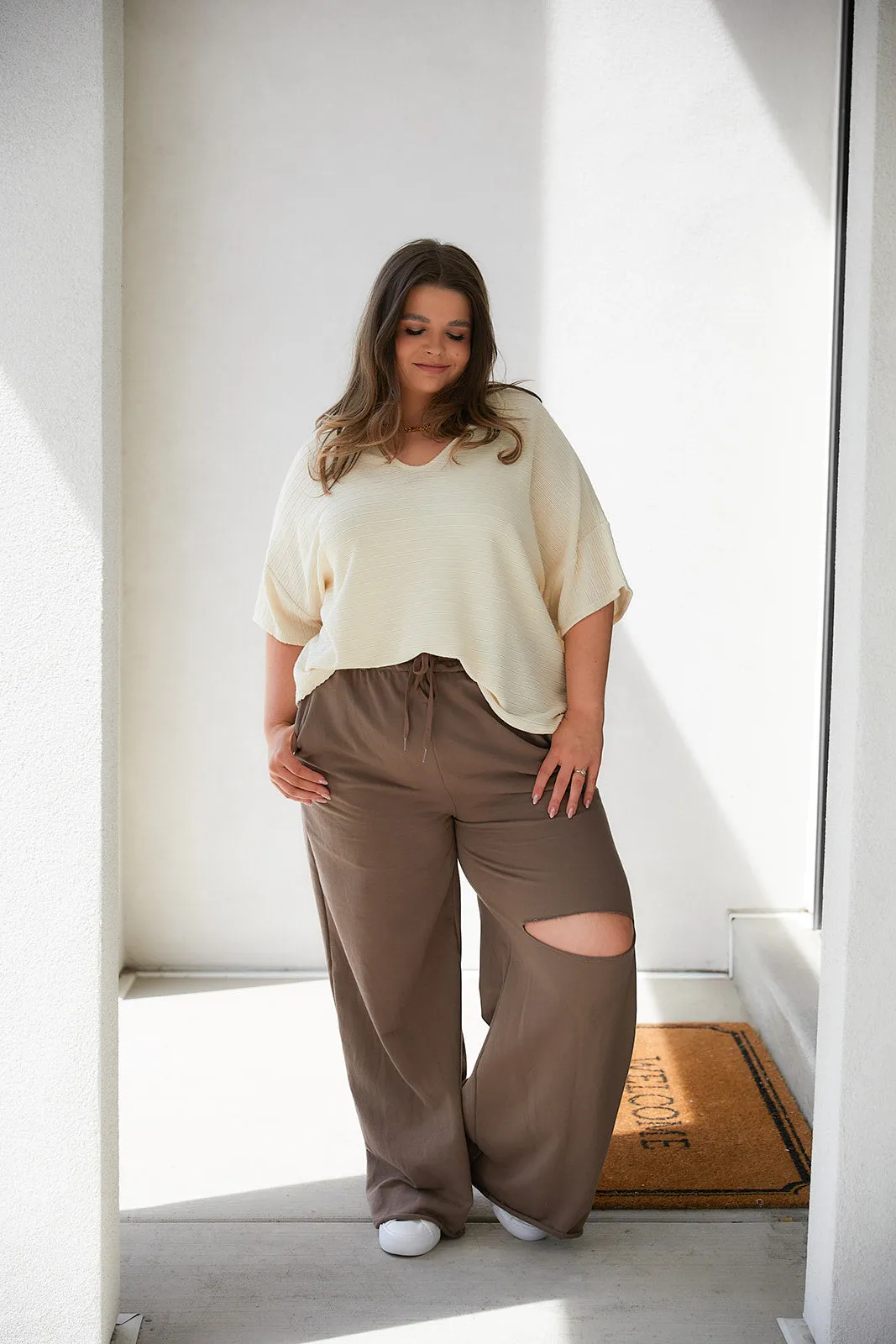 Brianna Boxy Crop Top in Cream