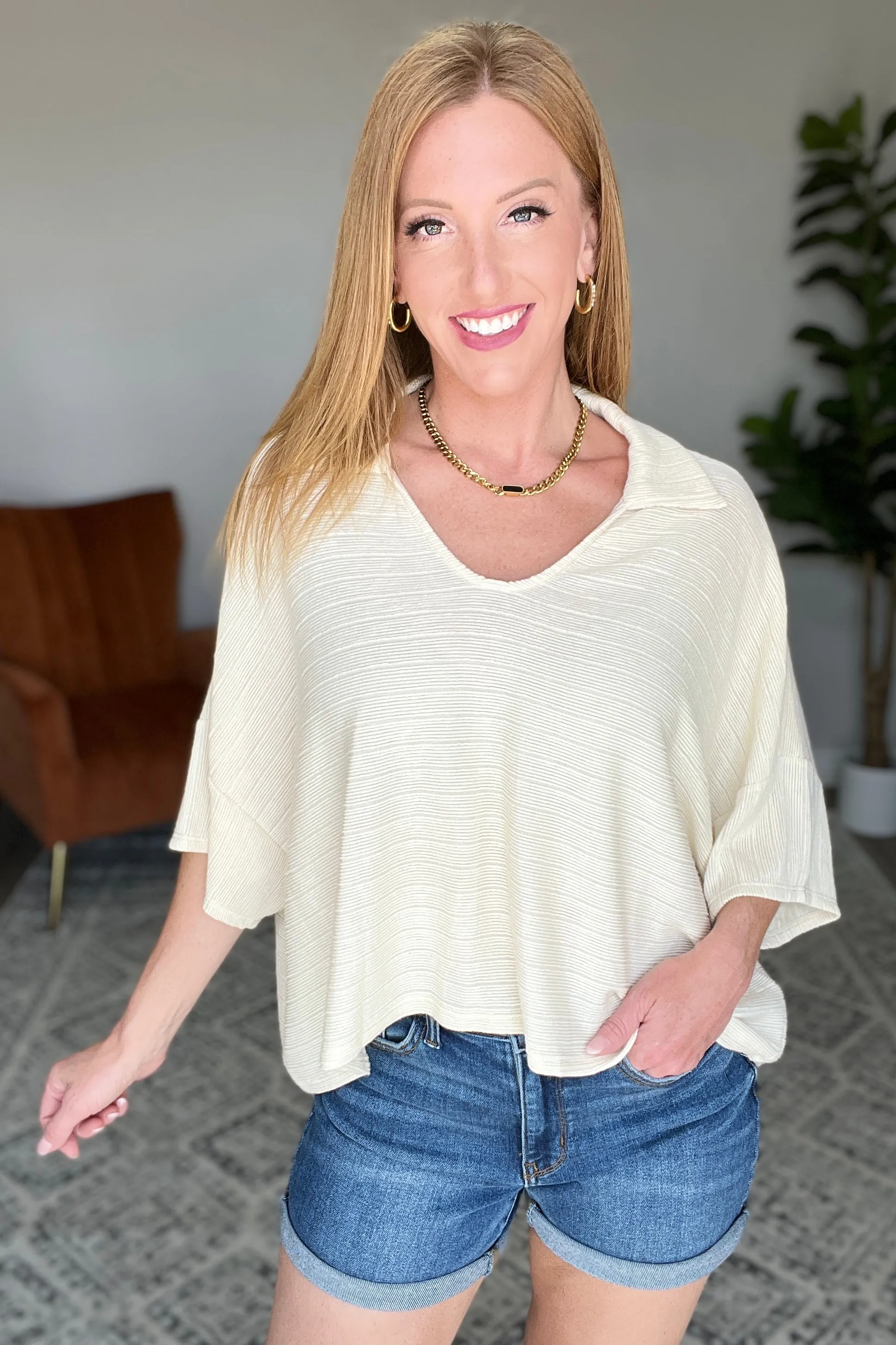 Brianna Boxy Crop Top in Cream