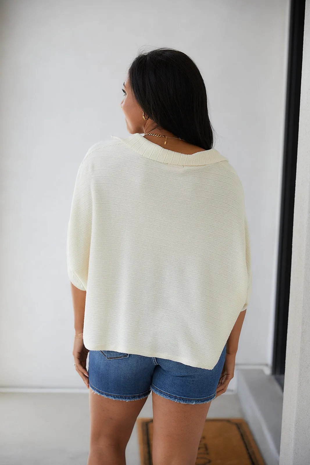 Brianna Boxy Crop Top in Cream