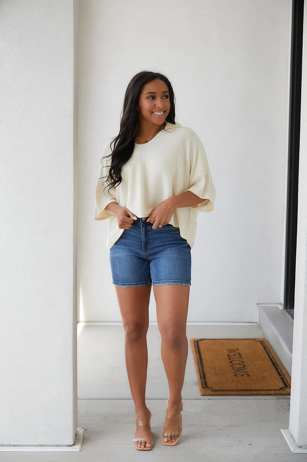 Brianna Boxy Crop Top in Cream