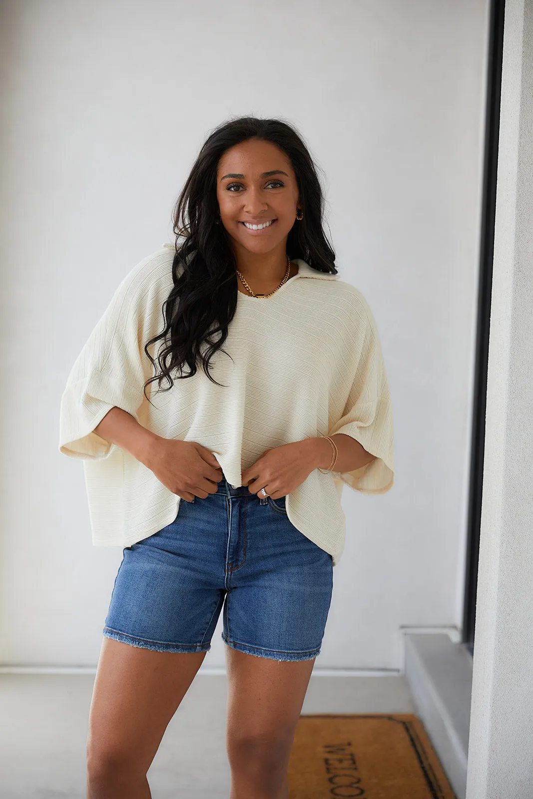 Brianna Boxy Crop Top in Cream