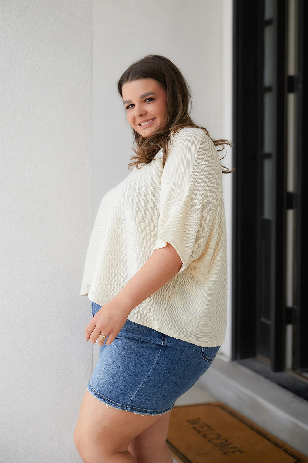 Brianna Boxy Crop Top in Cream