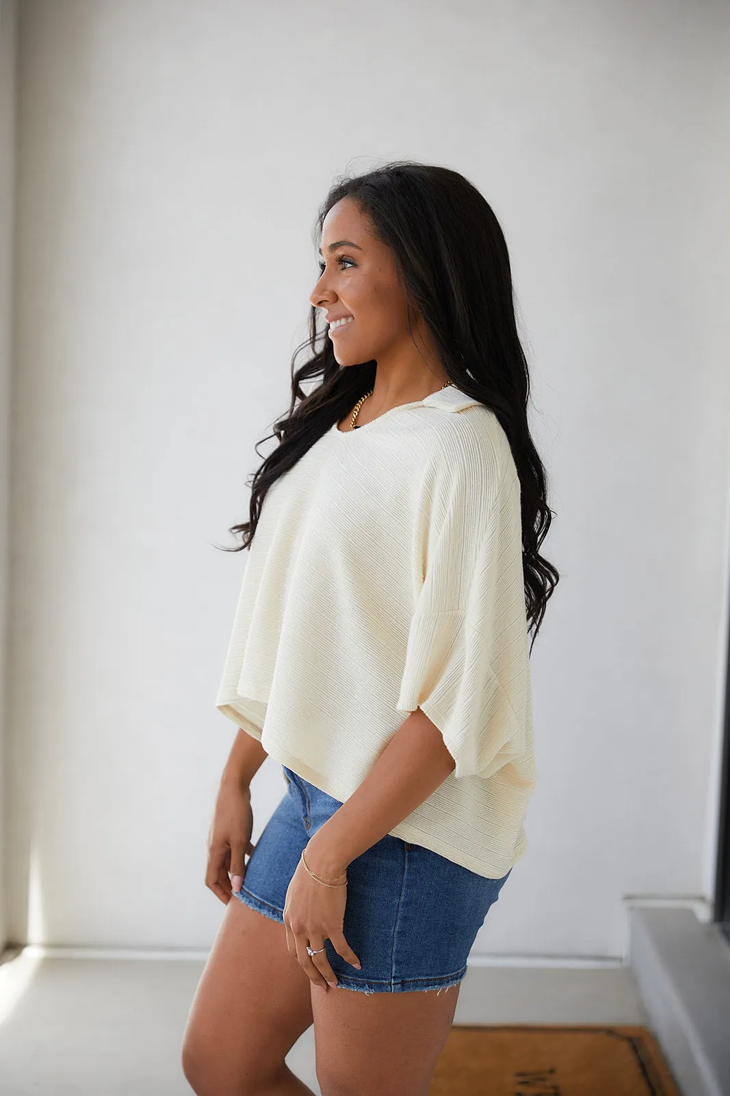 Brianna Boxy Crop Top in Cream