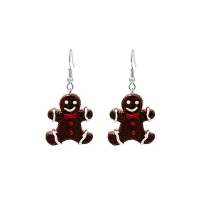 Brown & Red Gingerbread Man Drop Earrings