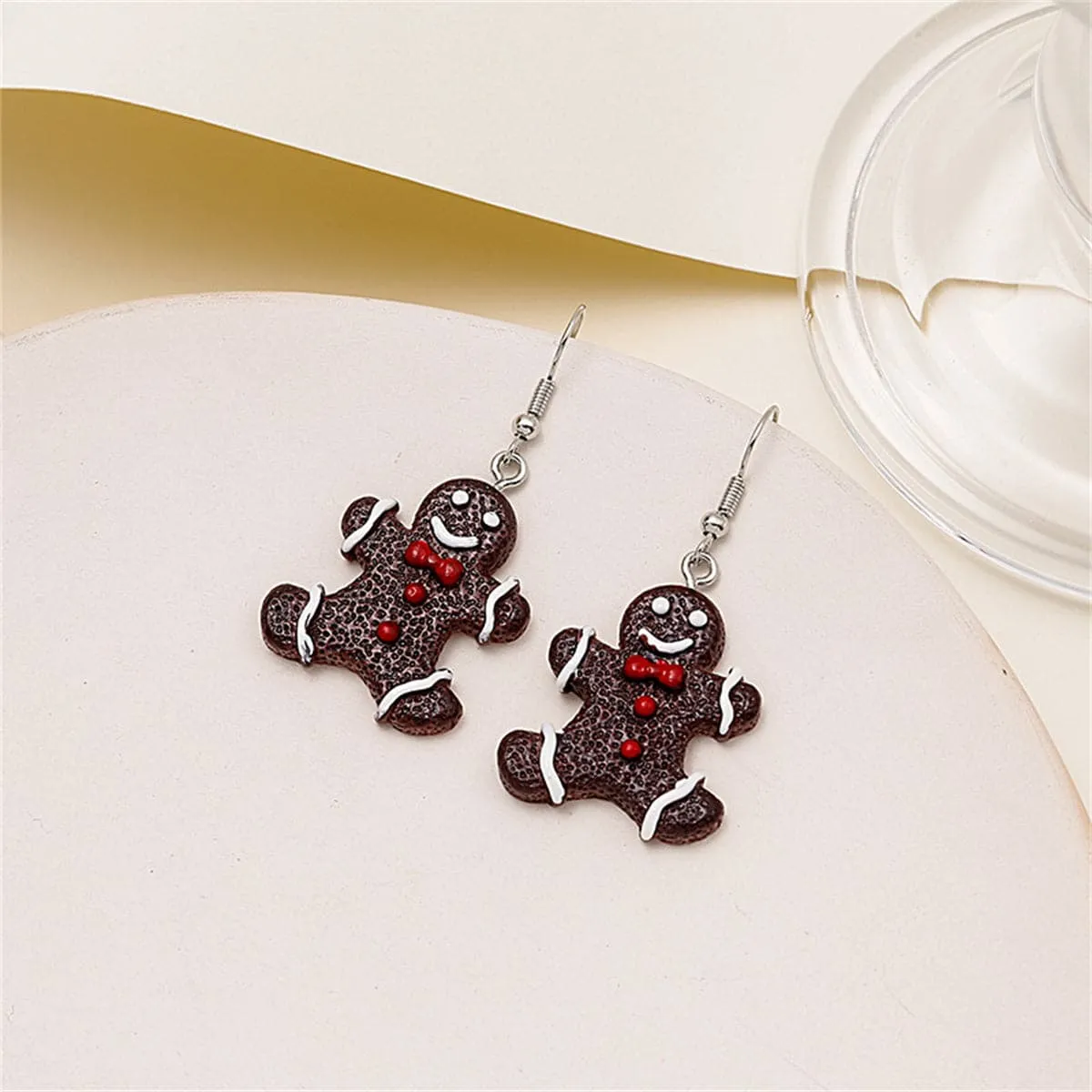 Brown & Red Gingerbread Man Drop Earrings