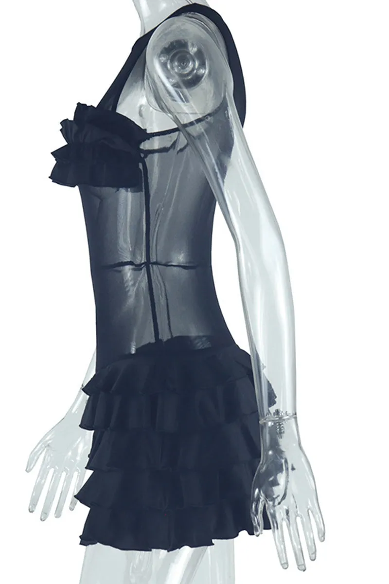 BT3016 Ruffle Sheer Mini Dress