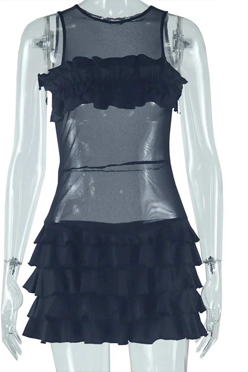 BT3016 Ruffle Sheer Mini Dress