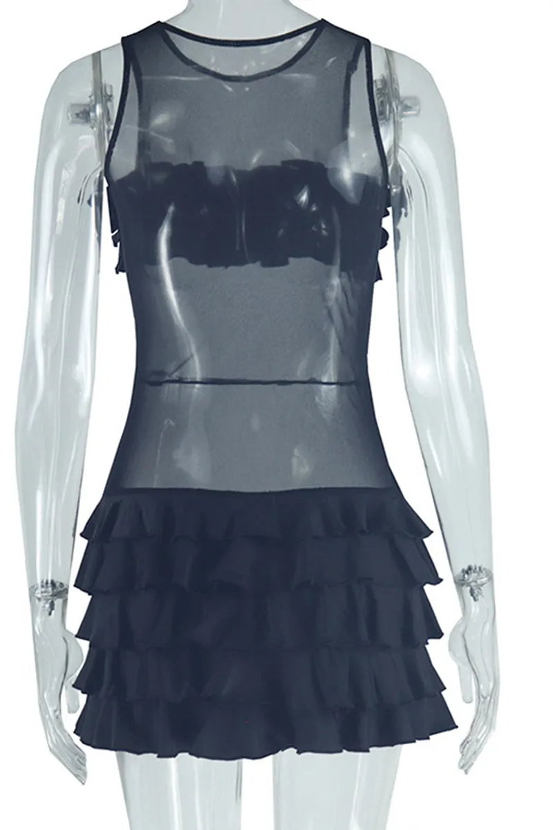 BT3016 Ruffle Sheer Mini Dress