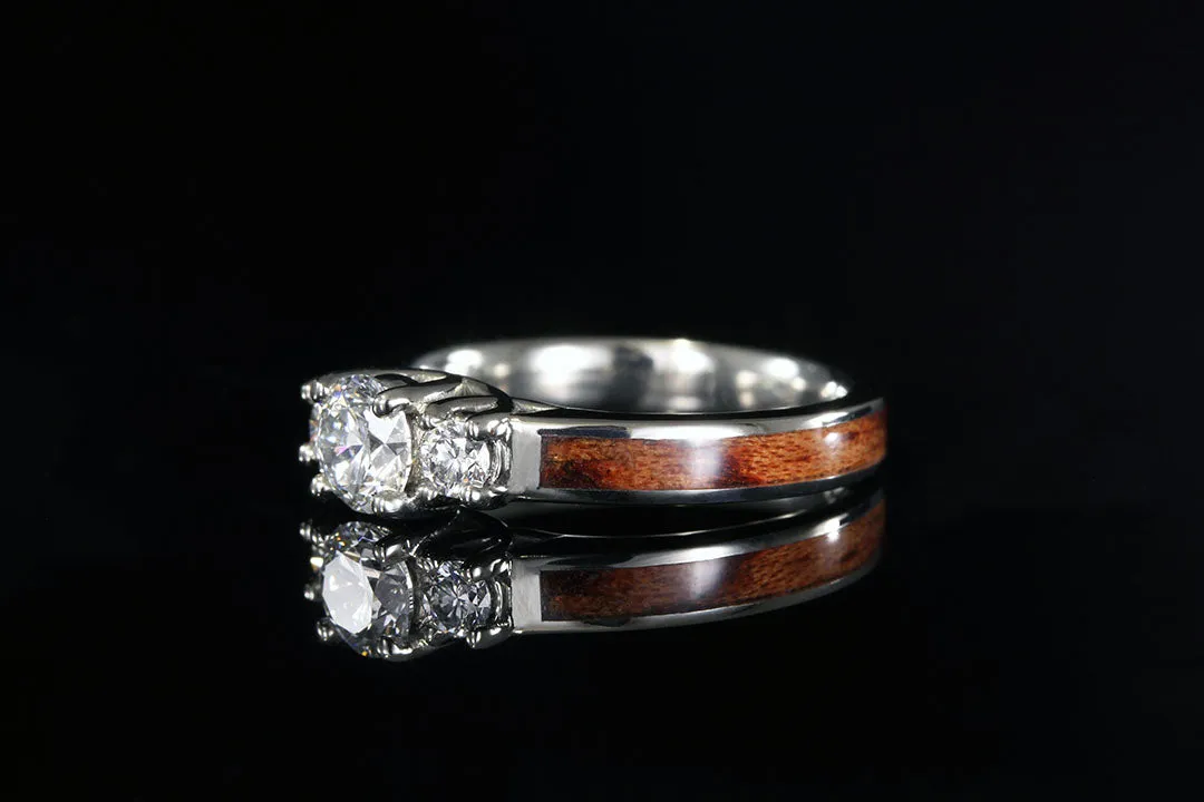 BUBINGA WATERFALL 14K WHITE GOLD DIAMOND 3 STONE CURVE RING