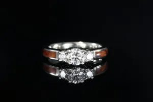 BUBINGA WATERFALL 14K WHITE GOLD DIAMOND 3 STONE CURVE RING