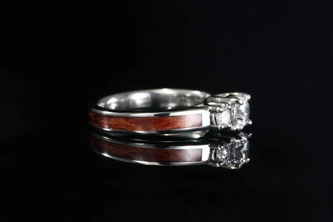 BUBINGA WATERFALL 14K WHITE GOLD DIAMOND 3 STONE CURVE RING
