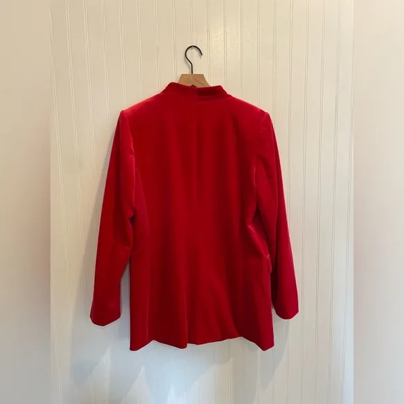 CALVIN KLEIN Women's Long Longline Open Front Velvet Blazer in Red CK Size 12