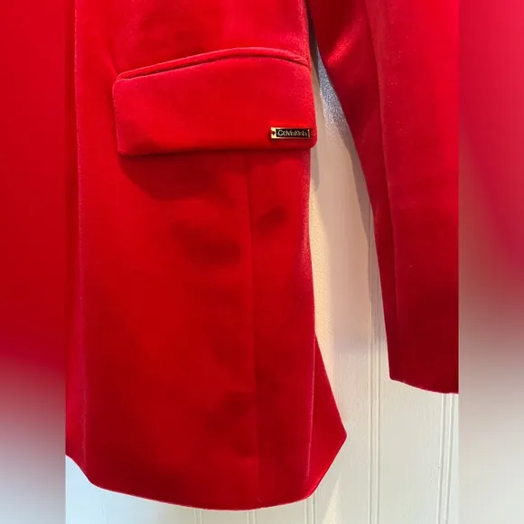 CALVIN KLEIN Women's Long Longline Open Front Velvet Blazer in Red CK Size 12