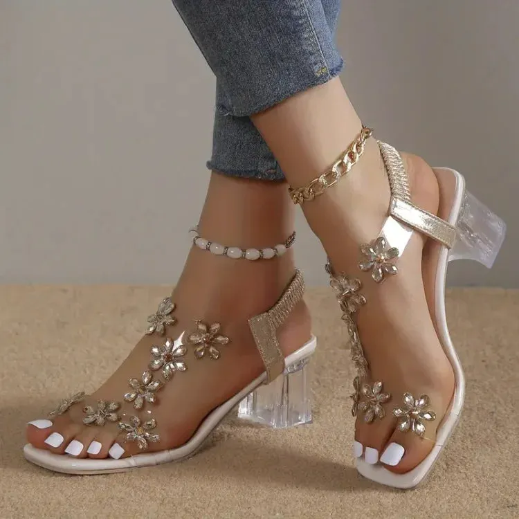 Camila® | Women's flower rhinestone heel sandals
