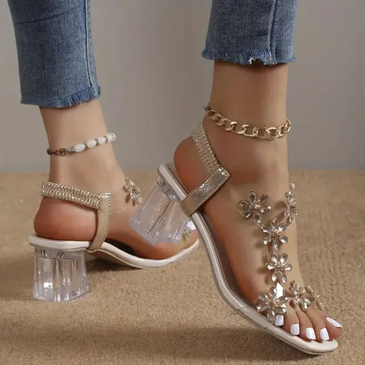 Camila® | Women's flower rhinestone heel sandals