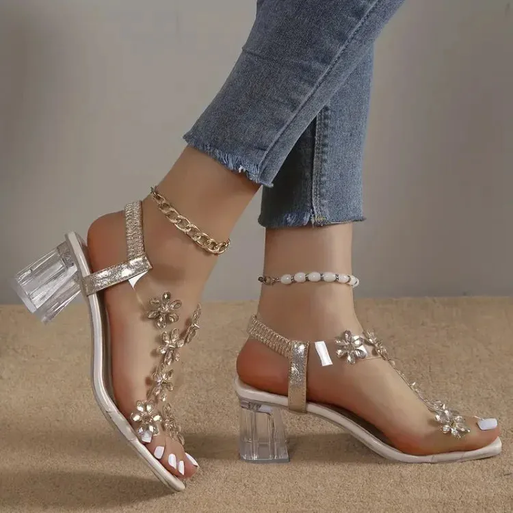 Camila® | Women's flower rhinestone heel sandals