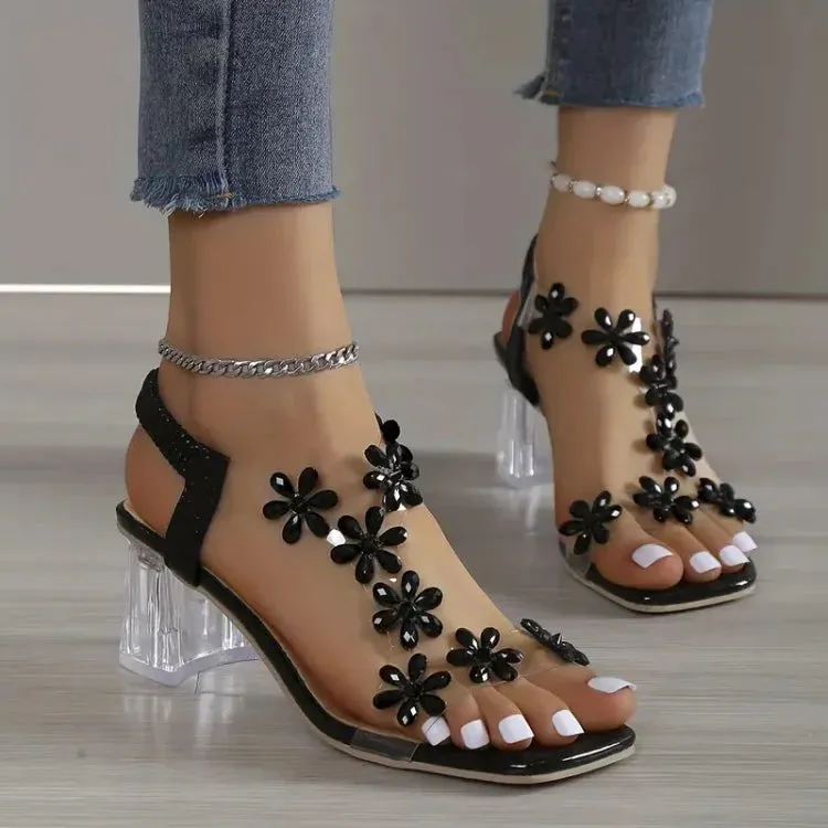 Camila® | Women's flower rhinestone heel sandals