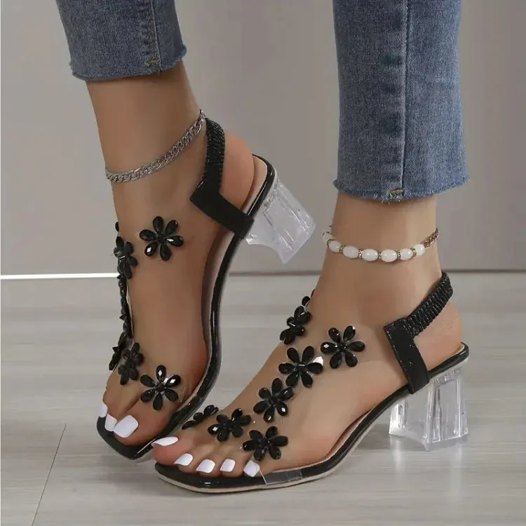 Camila® | Women's flower rhinestone heel sandals