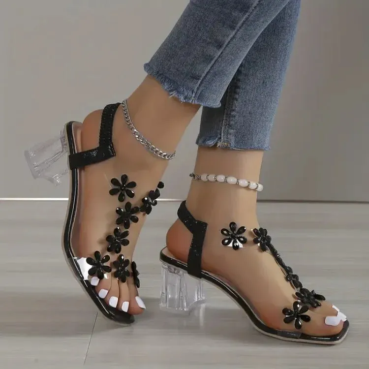 Camila® | Women's flower rhinestone heel sandals