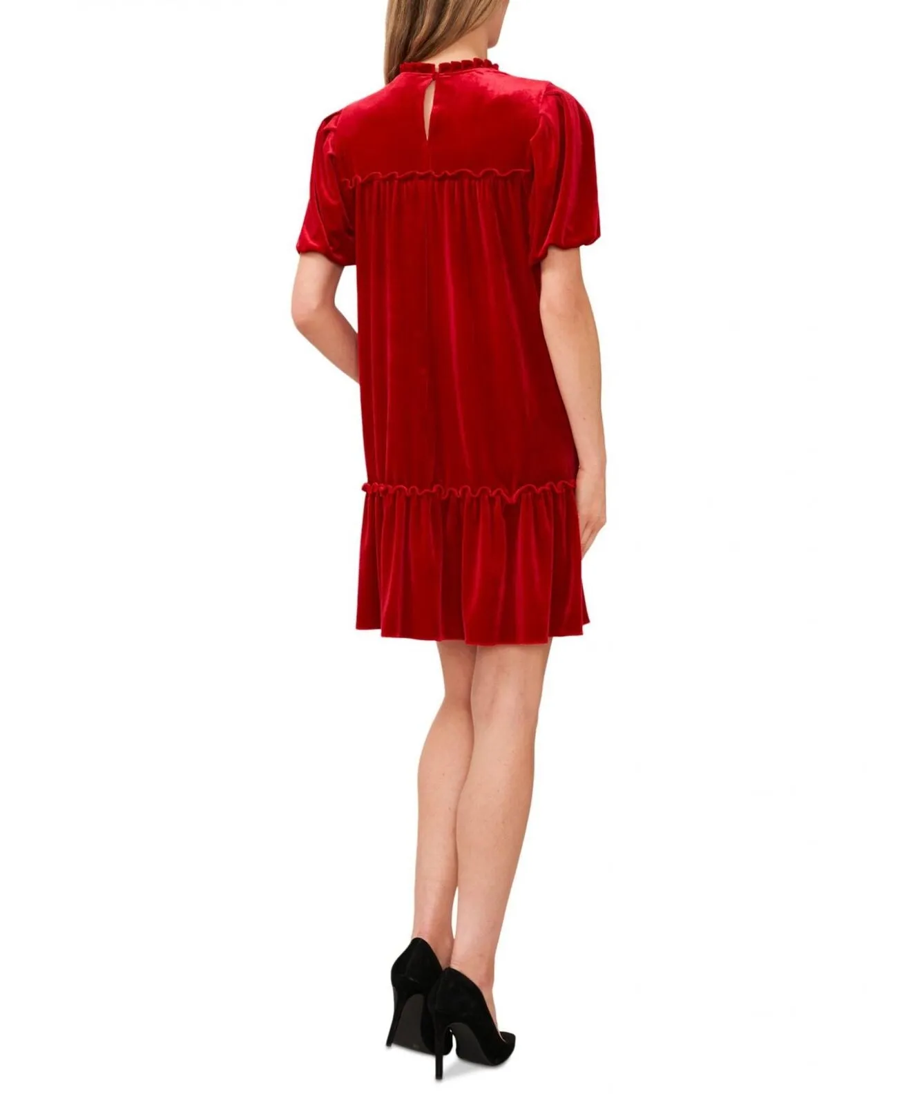 Cece Women's Short Sleeve Velvet Ruffled Knit Dress 7061710