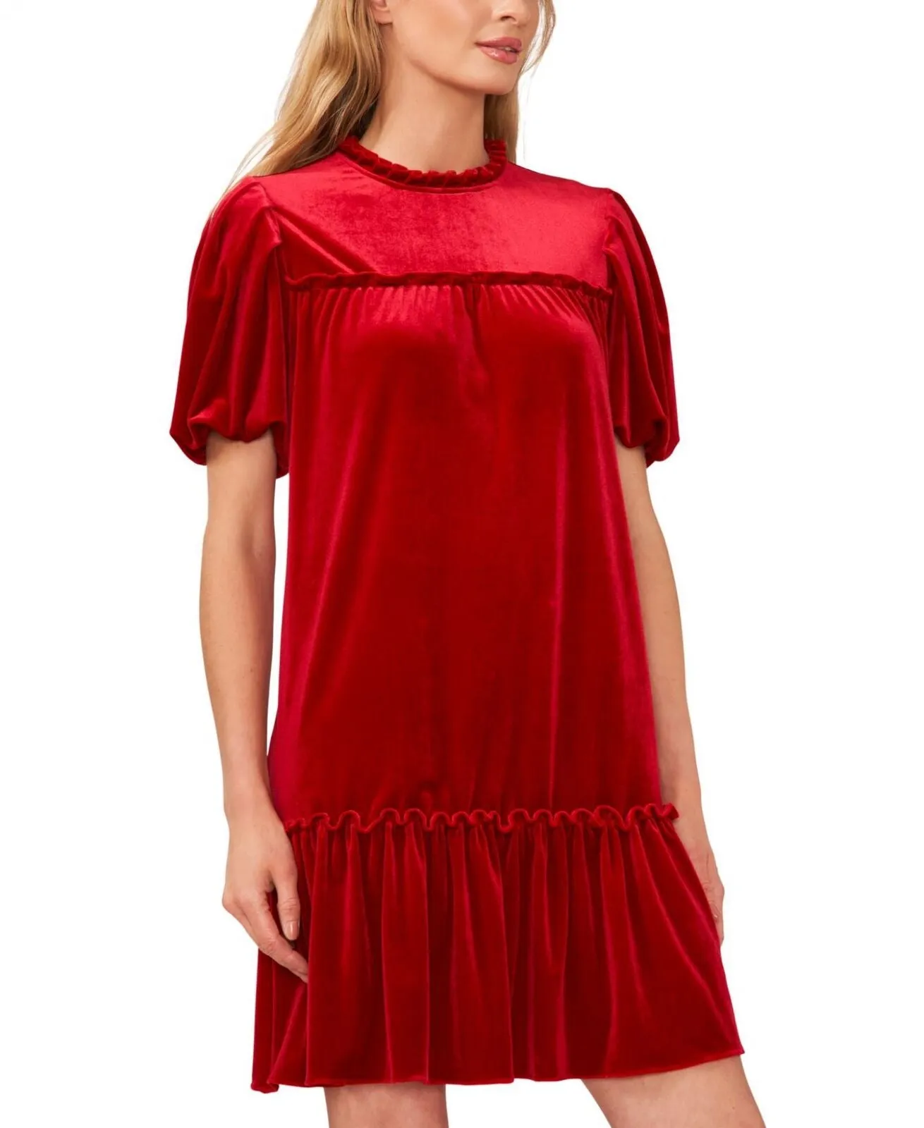 Cece Women's Short Sleeve Velvet Ruffled Knit Dress 7061710