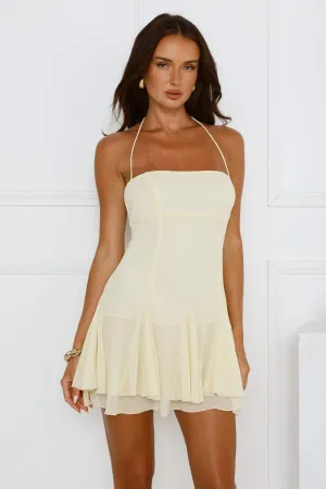 Celestial Kiss Halter Mini Dress Yellow