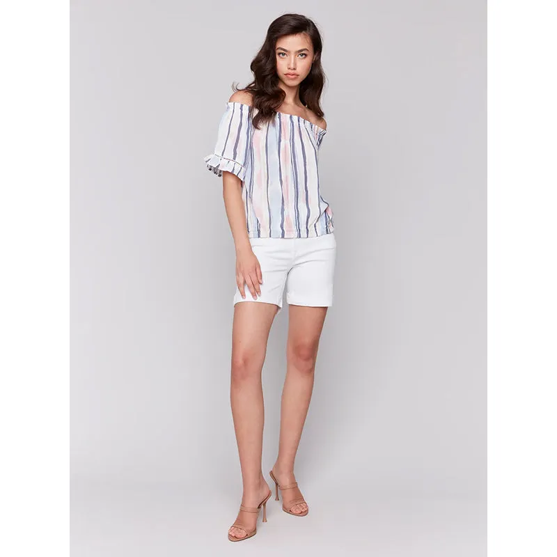 Charlie B Printed Short Sleeve Peasant Blouse