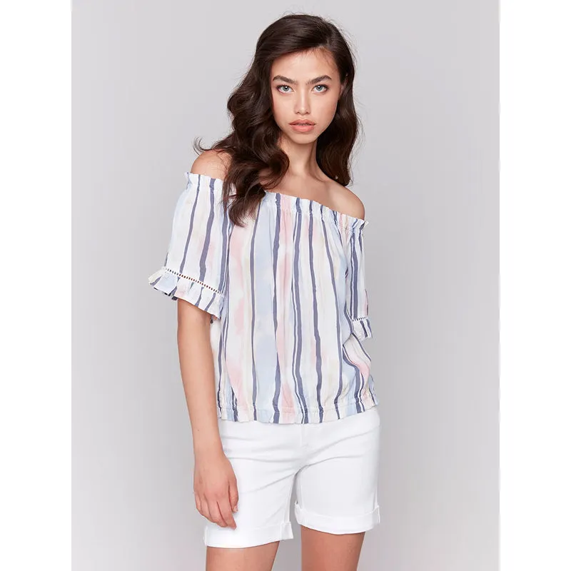 Charlie B Printed Short Sleeve Peasant Blouse