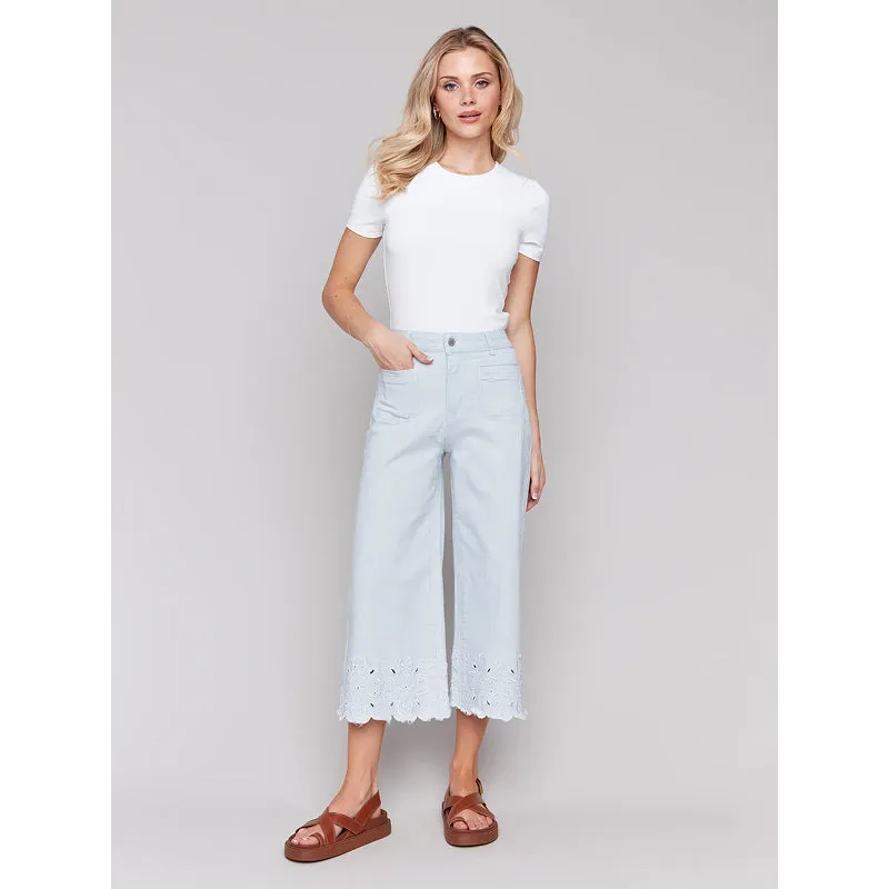 Charlie B Scallop Hem Wide Leg Crop Pant