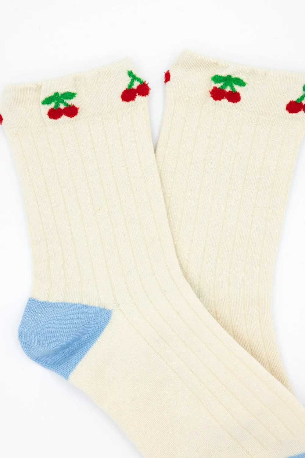 Cherries Socks for Women in Ivory/Blue | SK254