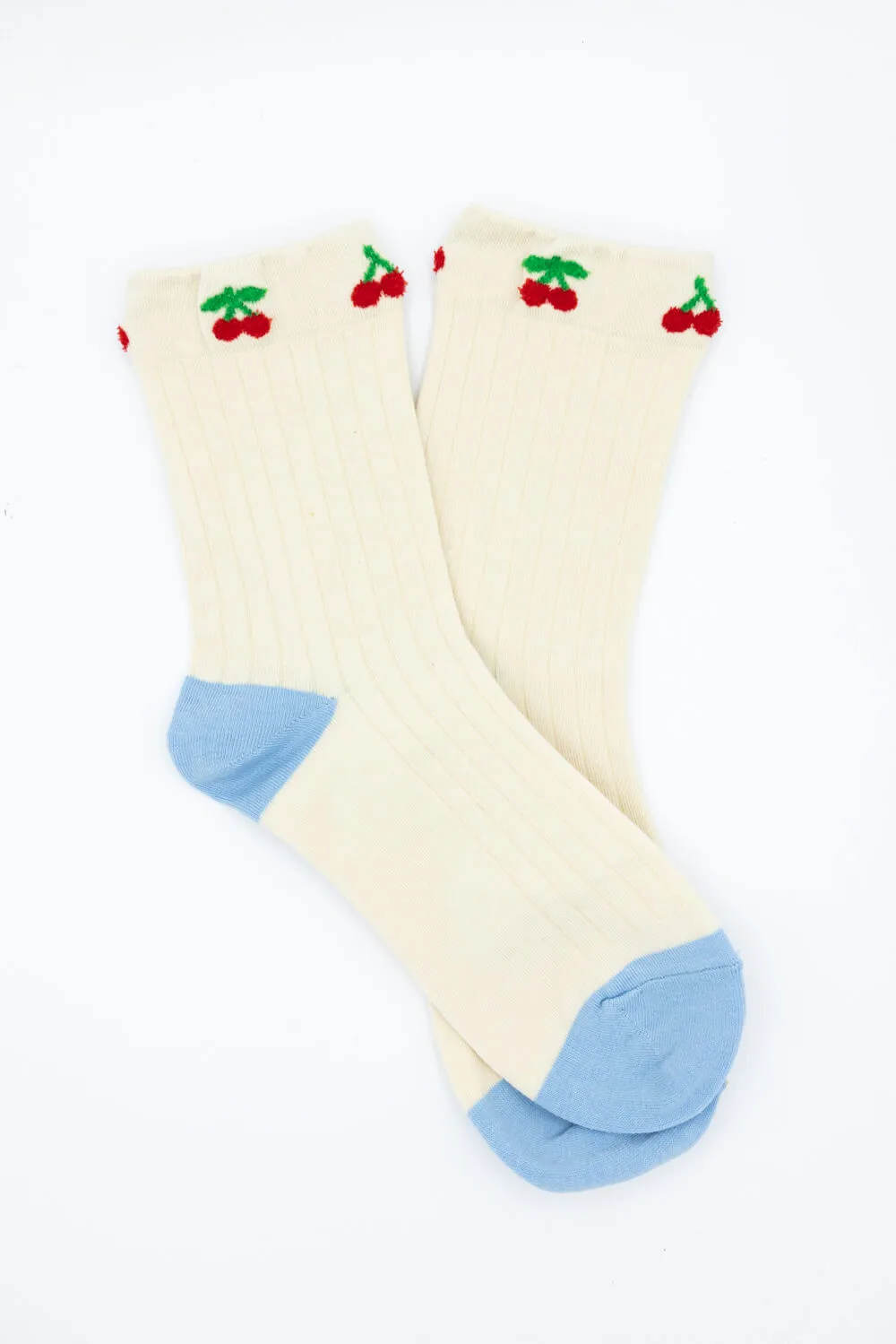 Cherries Socks for Women in Ivory/Blue | SK254