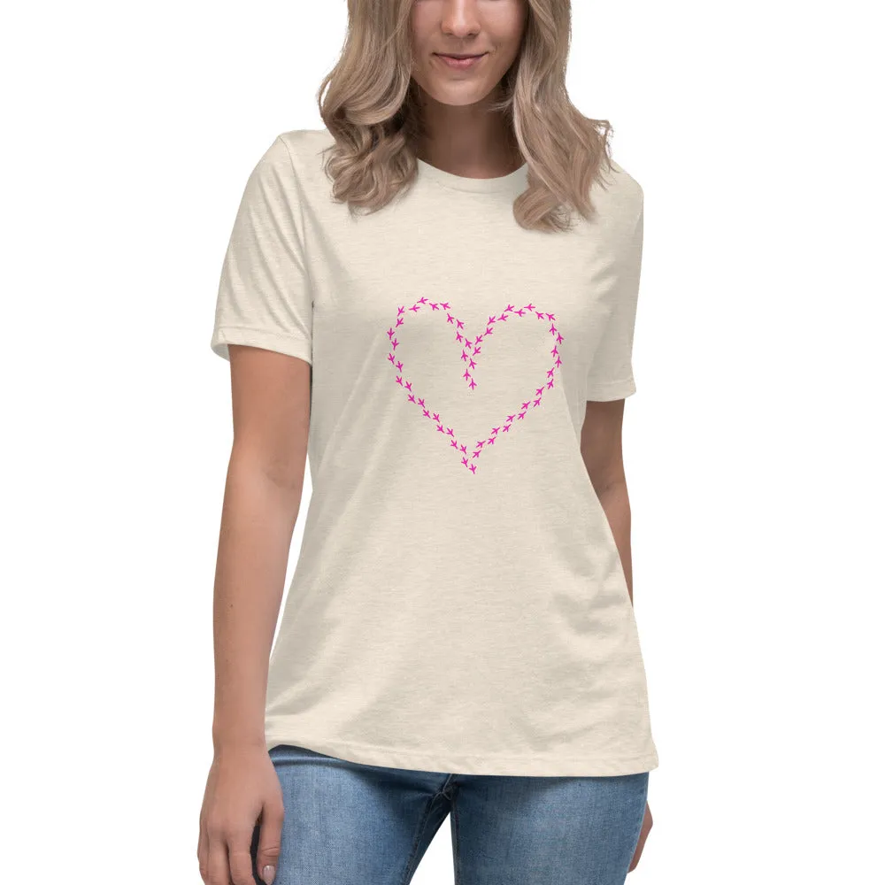 Chicken Footprint Heart Women's Relaxed T-Shirt