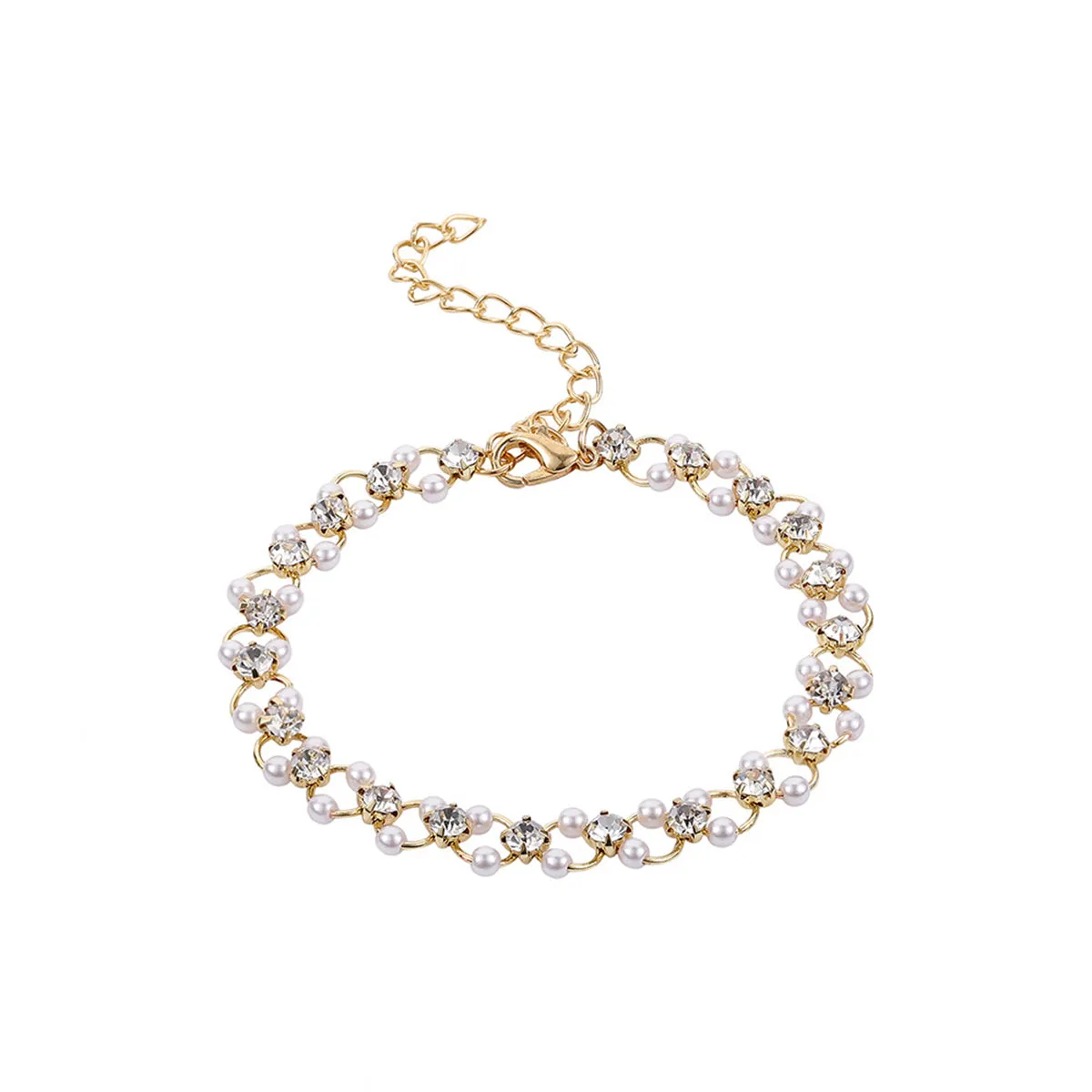 Clear Cubic Zirconia & Pearl 18K Gold-Plated Circle Bracelet