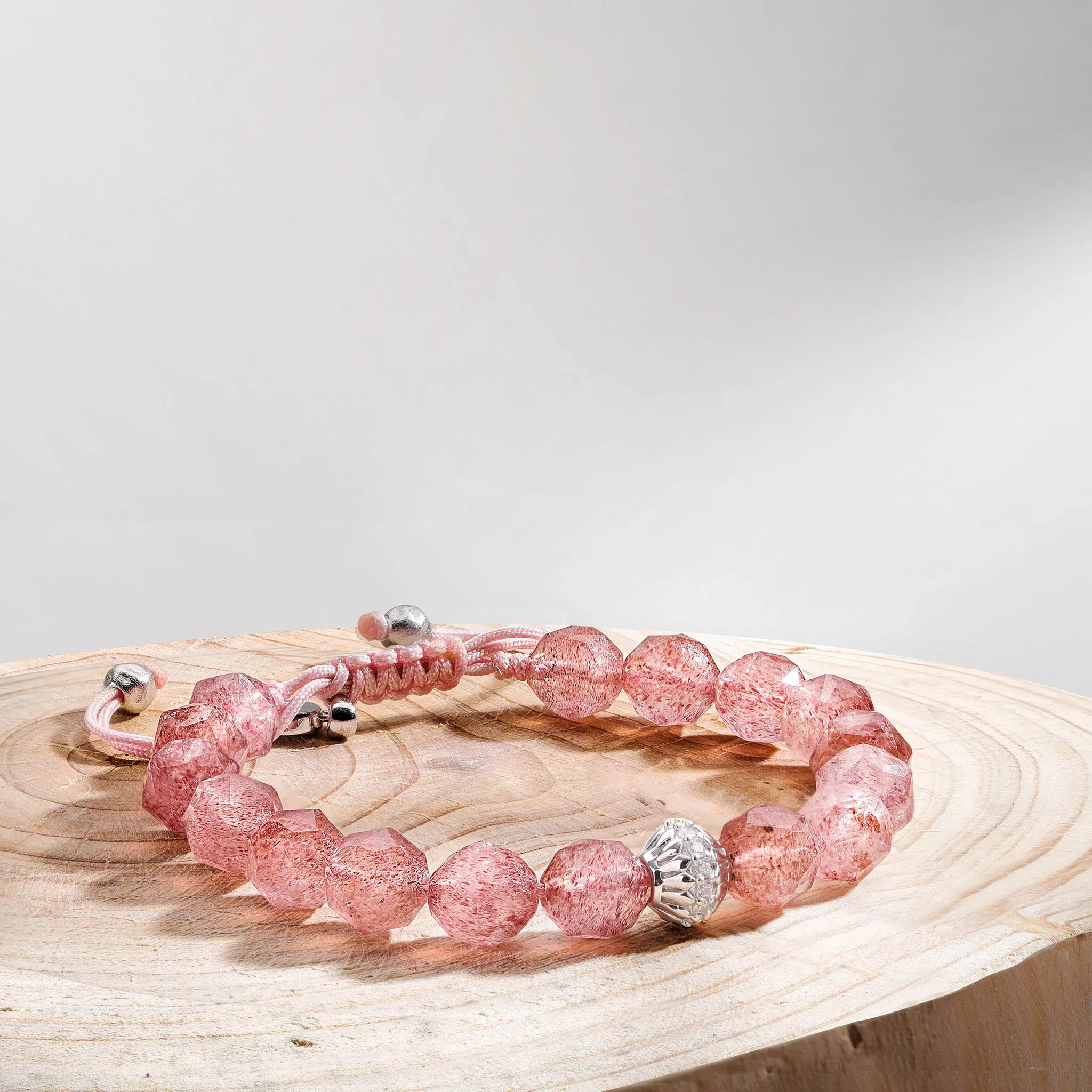 Cloudberry Strawberry Quartz Macrame Bracelet