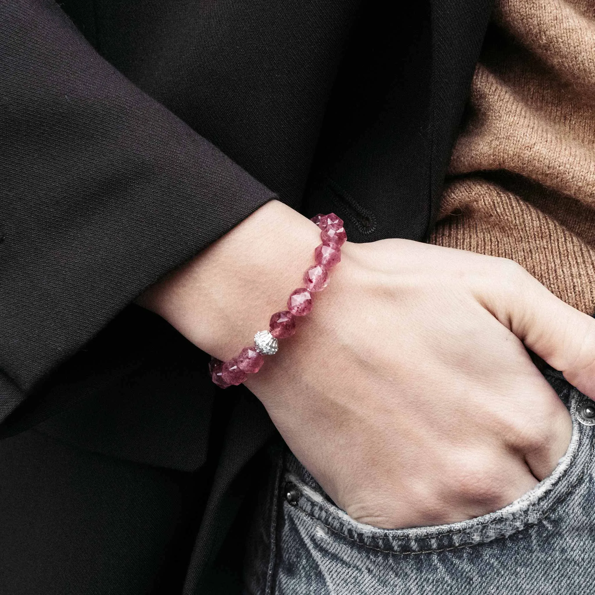 Cloudberry Strawberry Quartz Macrame Bracelet
