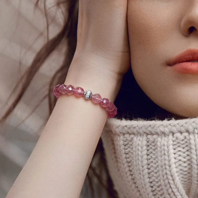 Cloudberry Strawberry Quartz Macrame Bracelet