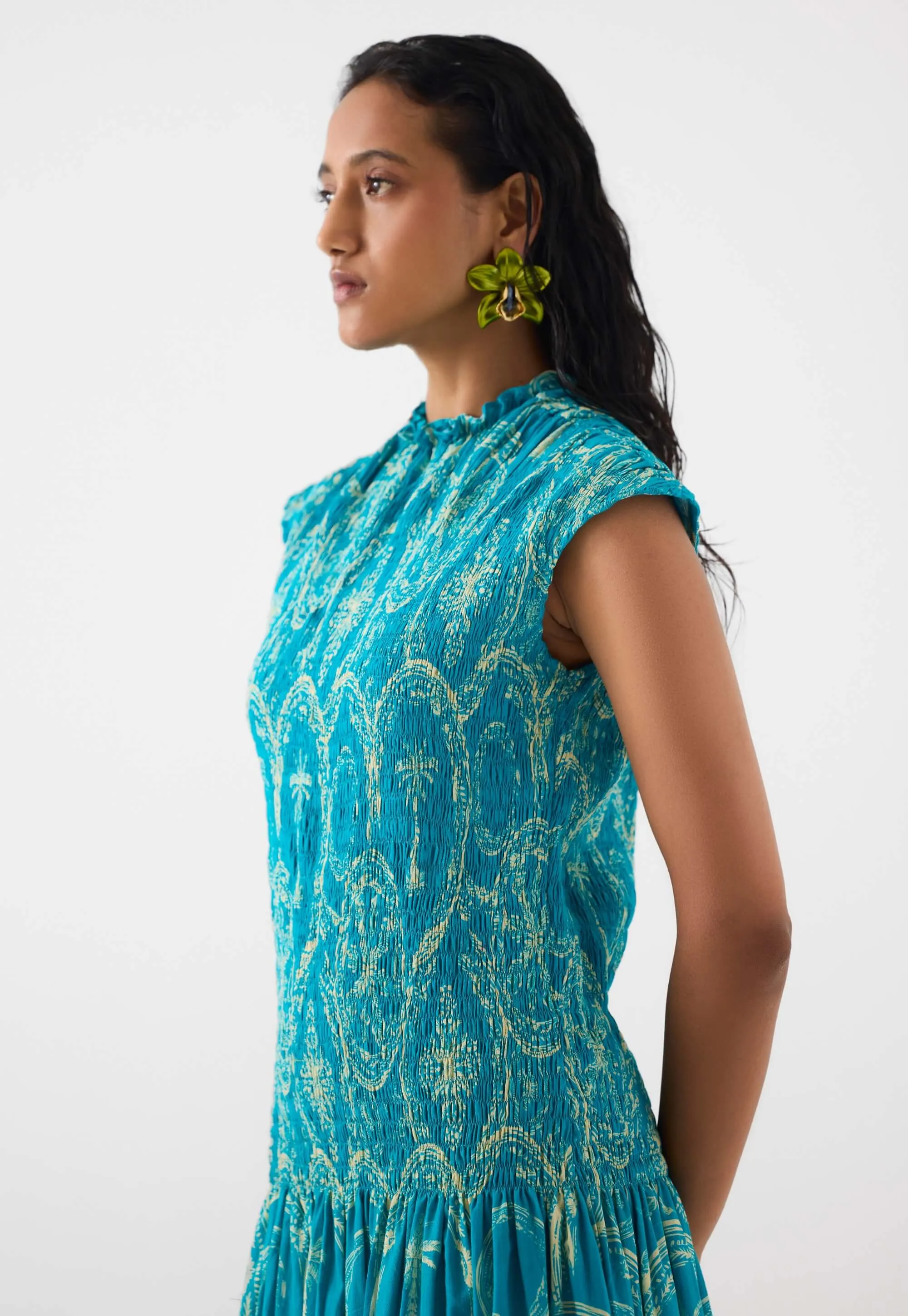 Coconut palm ruching dress