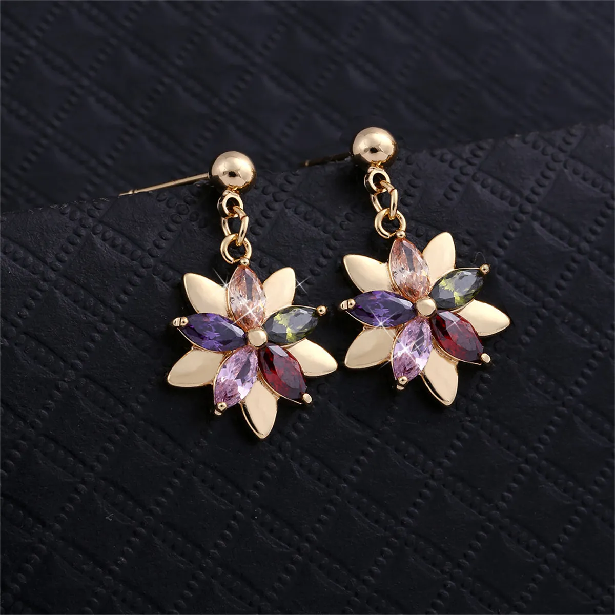 Colored Crystal & 18K Gold-Plated Flower Drop Earrings