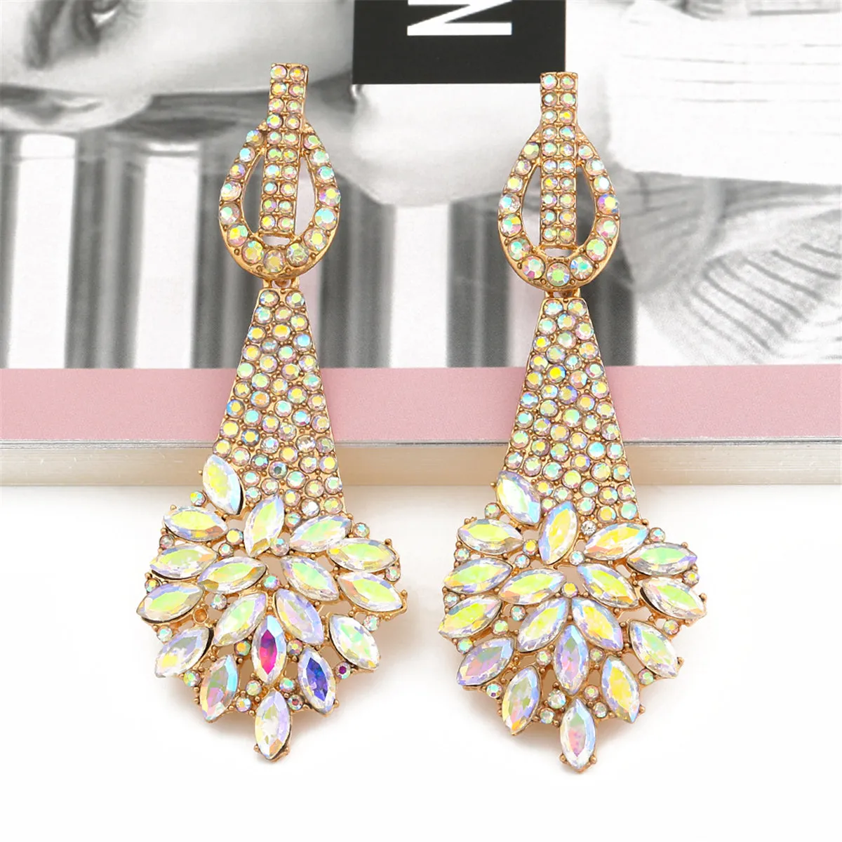 Colored Crystal & Cubic Zirconia Cluster Drop Earring