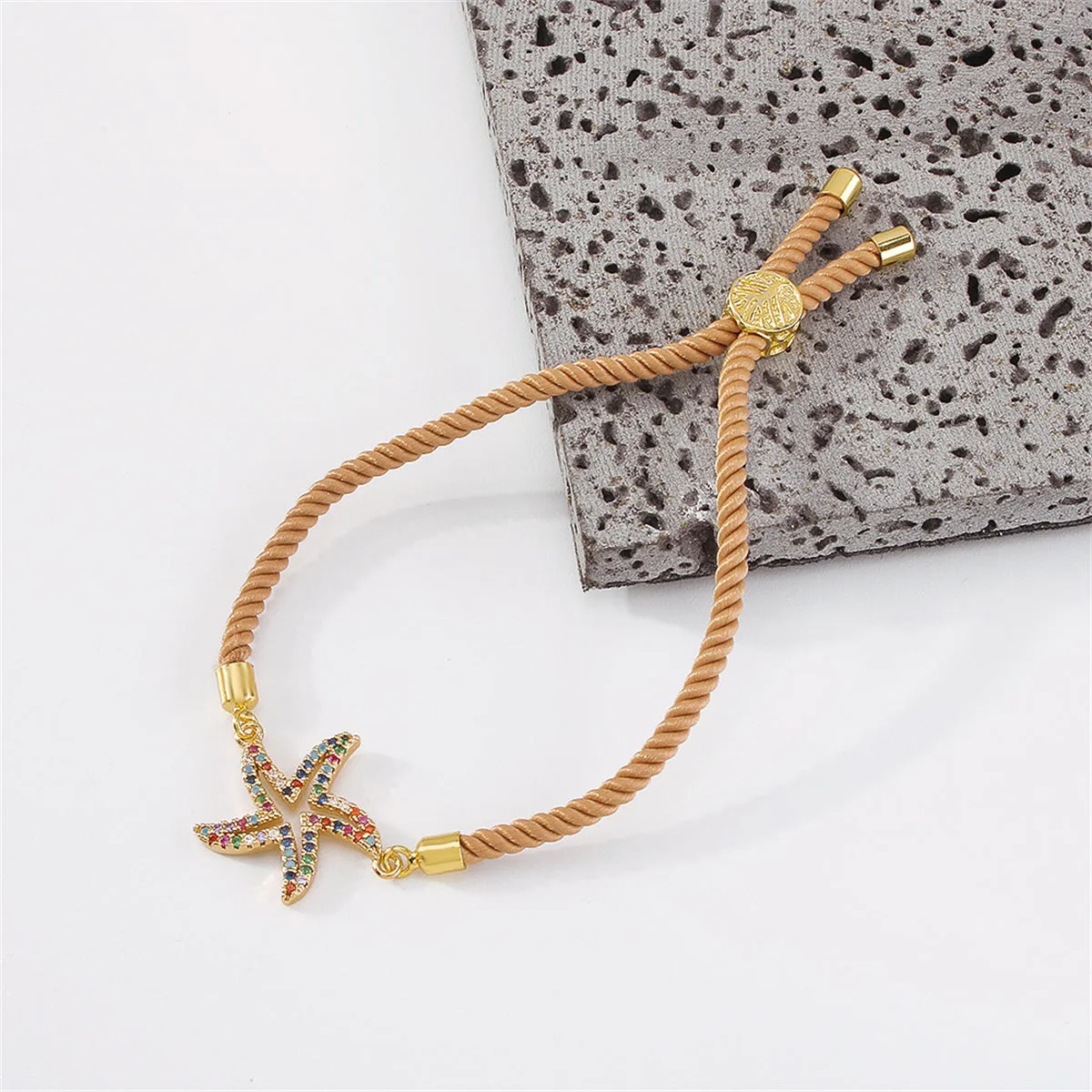 Colored Cubic Zirconia Pavé Starfish Charm Adjustable Bracelet