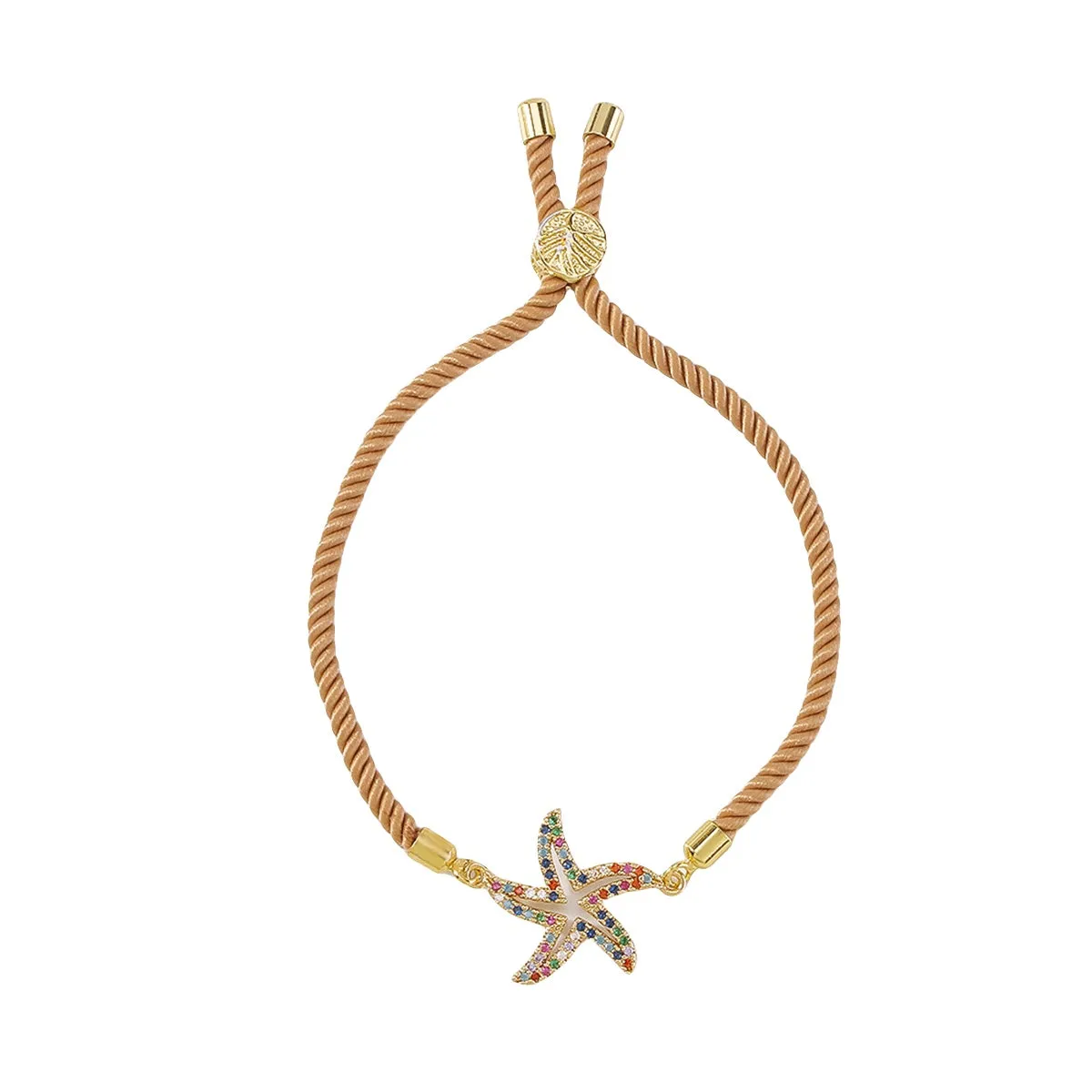 Colored Cubic Zirconia Pavé Starfish Charm Adjustable Bracelet