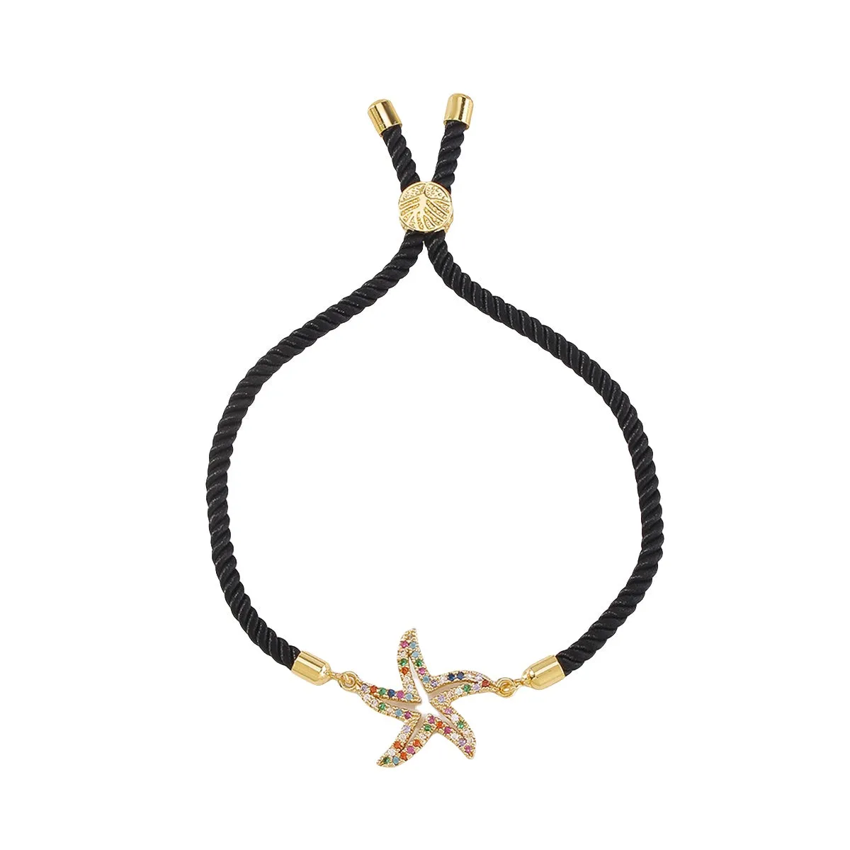 Colored Cubic Zirconia Pavé Starfish Charm Adjustable Bracelet