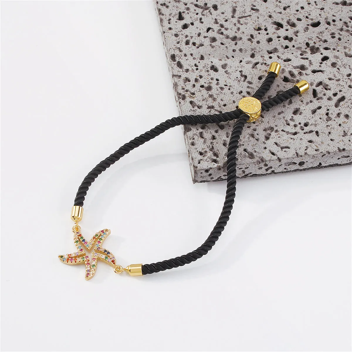 Colored Cubic Zirconia Pavé Starfish Charm Adjustable Bracelet