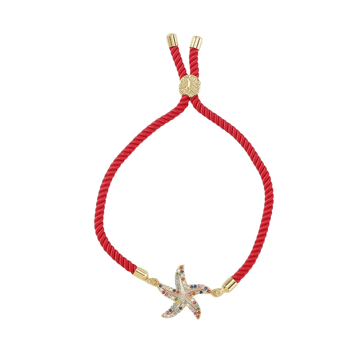Colored Cubic Zirconia Pavé Starfish Charm Adjustable Bracelet