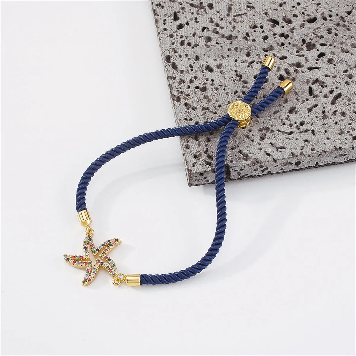 Colored Cubic Zirconia Pavé Starfish Charm Adjustable Bracelet