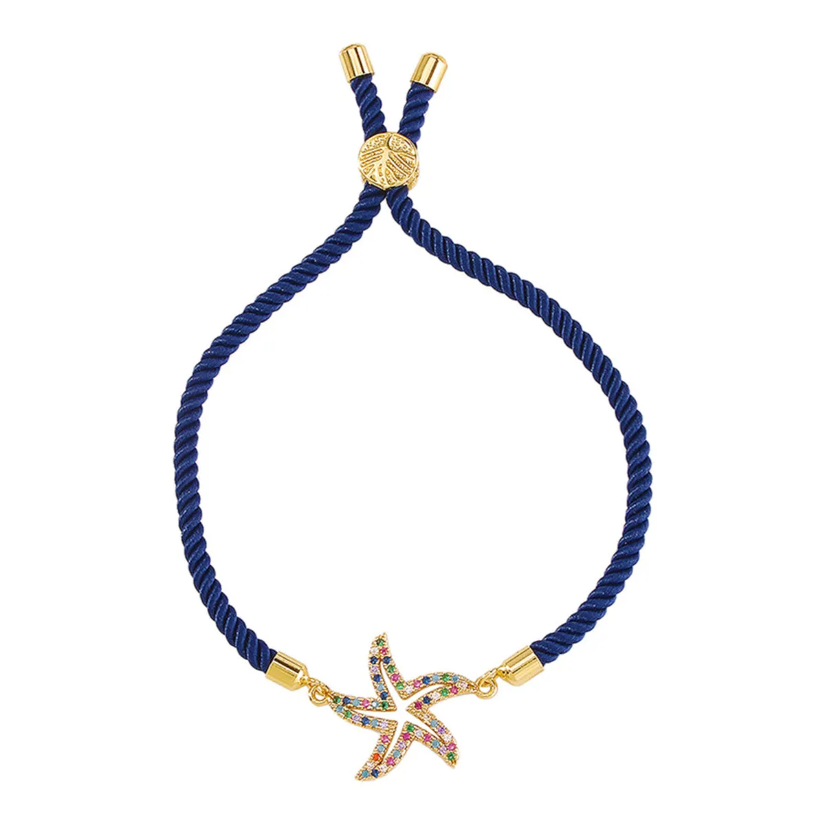 Colored Cubic Zirconia Pavé Starfish Charm Adjustable Bracelet