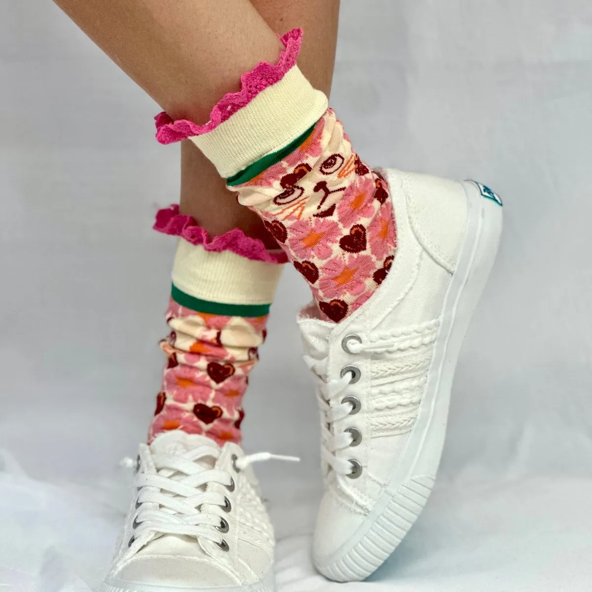 COOL CAT novelty print crew sock womens- bright pink