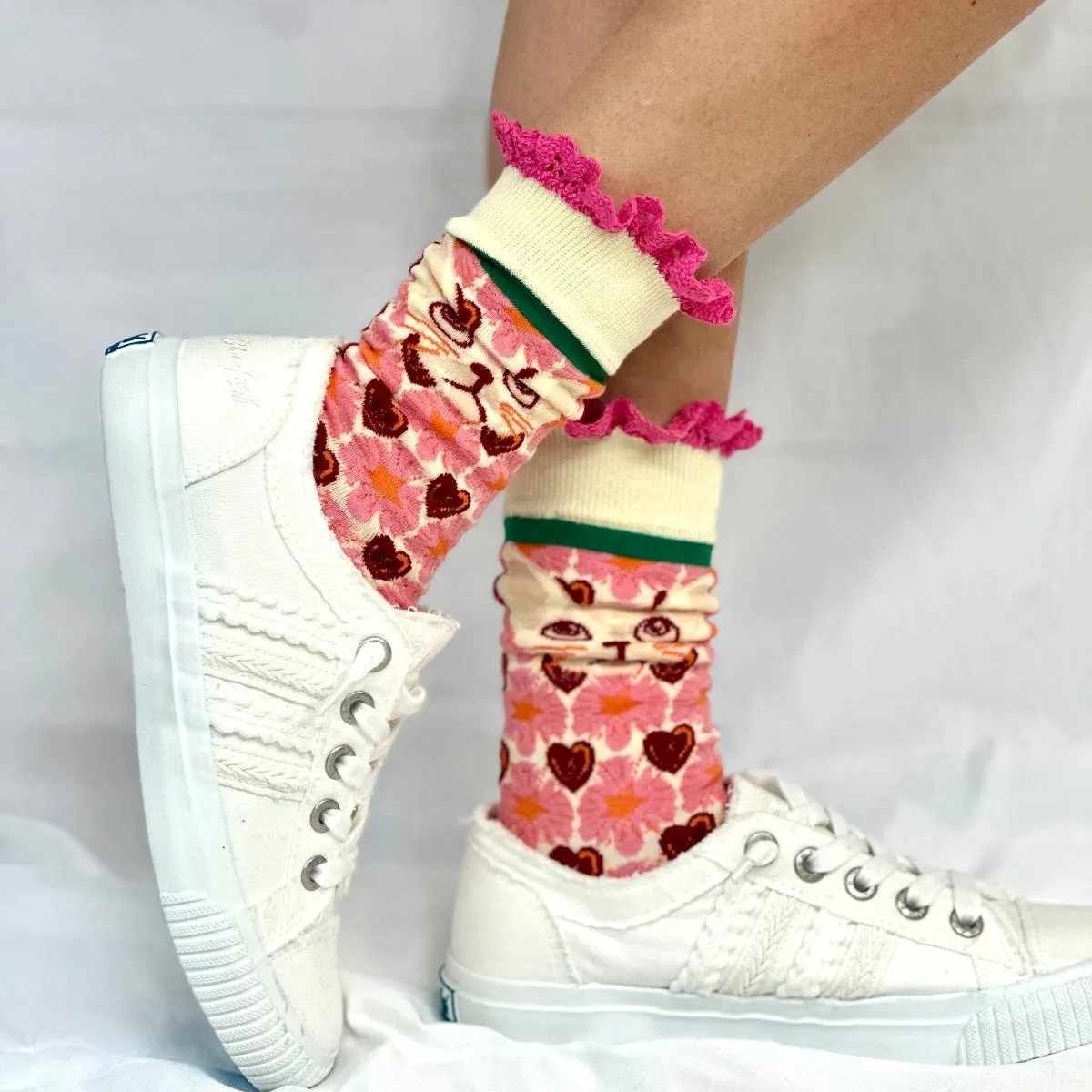 COOL CAT novelty print crew sock womens- bright pink